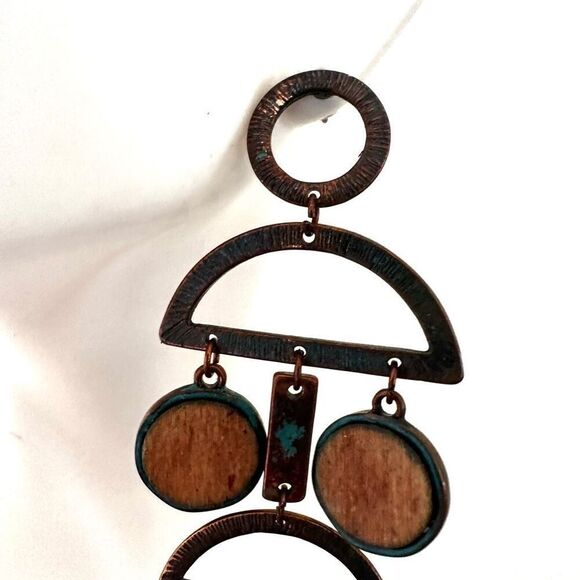 Copper geometric drop earrings - Picture 6 of 11
